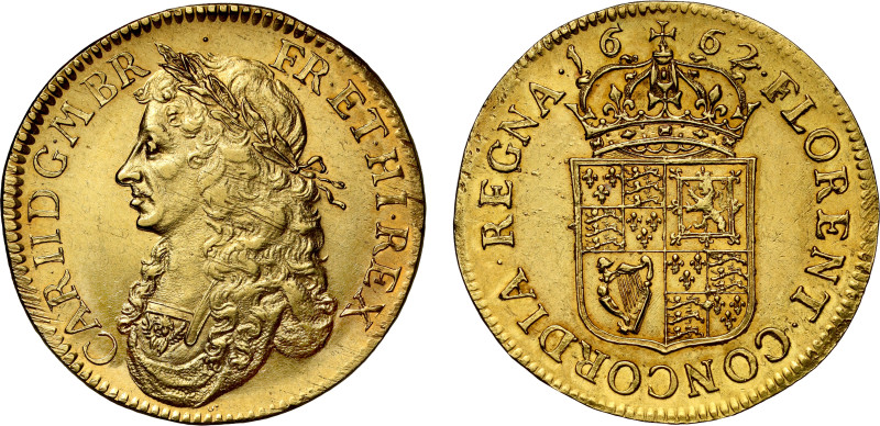 Charles II (1660-85), milled gold "Broad" of Twenty Shillings, 1662, laureate an...