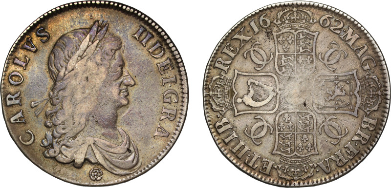 Charles II (1660-85), silver Crown, 1662, first laureate and draped bust right, ...