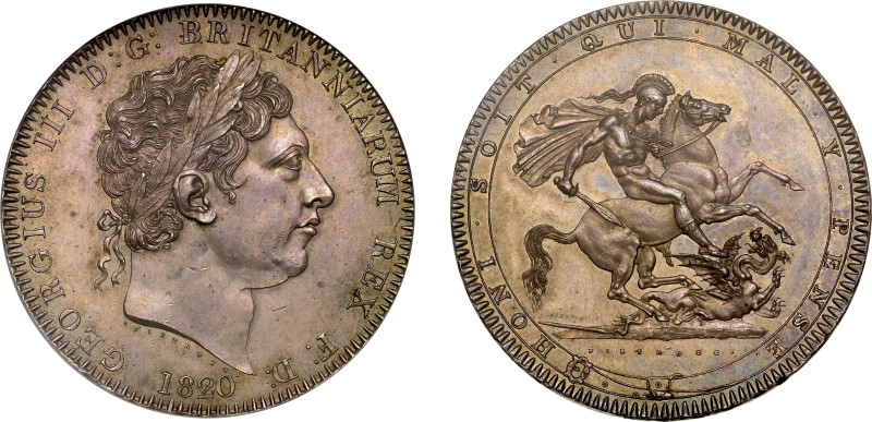 George III (1760-1820), silver Crown, 1820 LX, laureate head right, PISTRUCCI be...