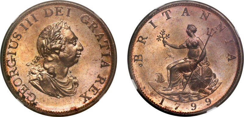 George III (1760-1820), copper Halfpenny, 1799, SOHO mint, laureate and draped b...