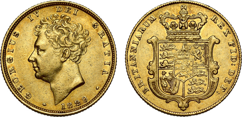 George IV (1820-30), gold Sovereign, 1829, bare head left, date below, Latin leg...