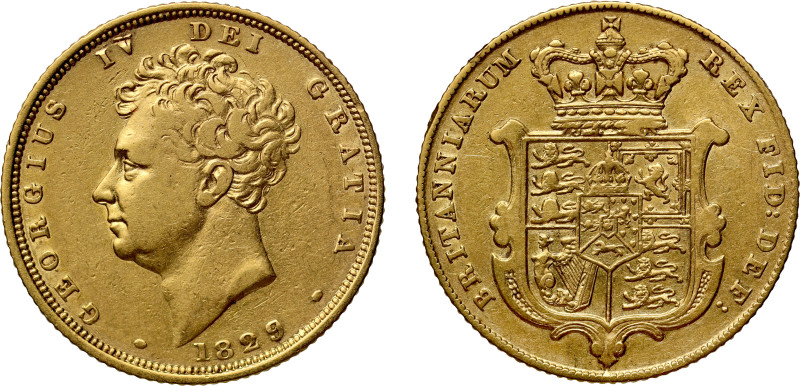 George IV (1820-30), gold Sovereign, 1829, bare head left, date below, Latin leg...