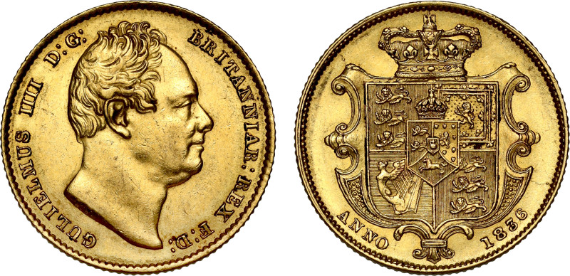 William IV (1830-37), gold Sovereign, 1836, second bare head right, nose points ...