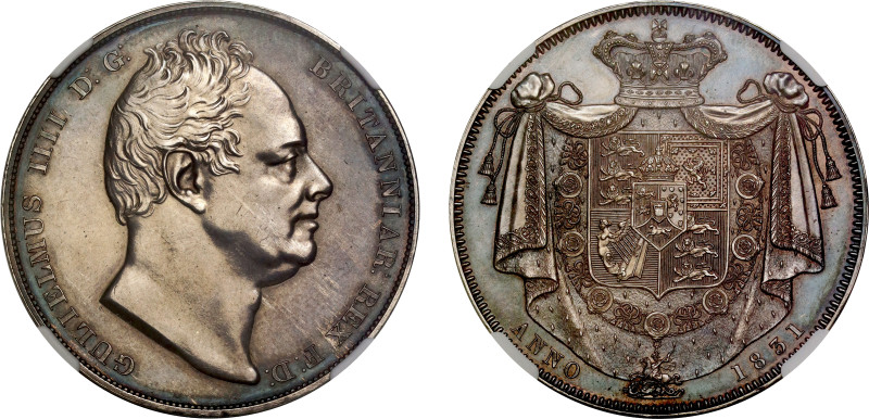 William IV (1830-37), silver Proof Crown, 1831, bare head right, initials W.W. i...