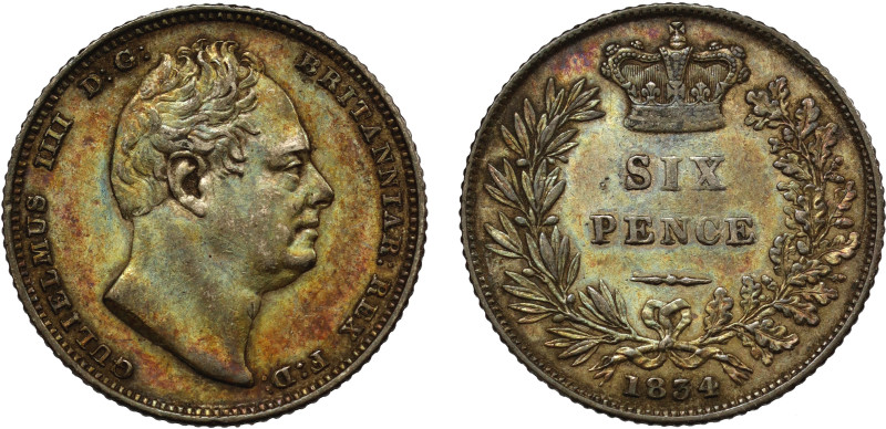 William IV (1830-37), silver Sixpence, 1834, bare head right, Latin legend and t...