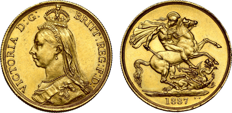 Victoria (1837-1901), gold Two Pounds, 1887, Jubilee bust left, J.E.B. on trunca...