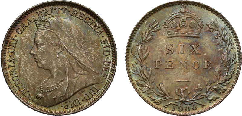 Victoria (1837-1901), silver Sixpence, 1900, old veiled head left, T.B. below fo...