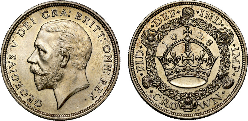 George V (1910-36), silver Wreath Type Crown, 1928, bare head left, BM initials ...