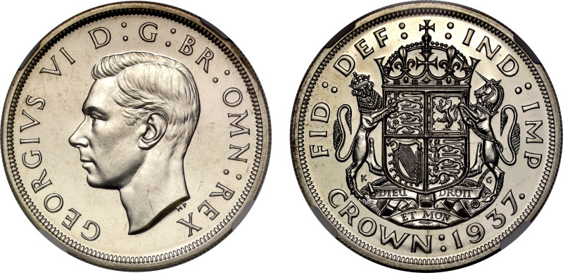 George VI (1936-52), silver proof Crown, 1937, Coronation issue, bare head left,...
