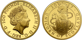 Elizabeth II 2017 gold proof 1oz Unicorn of Scotland