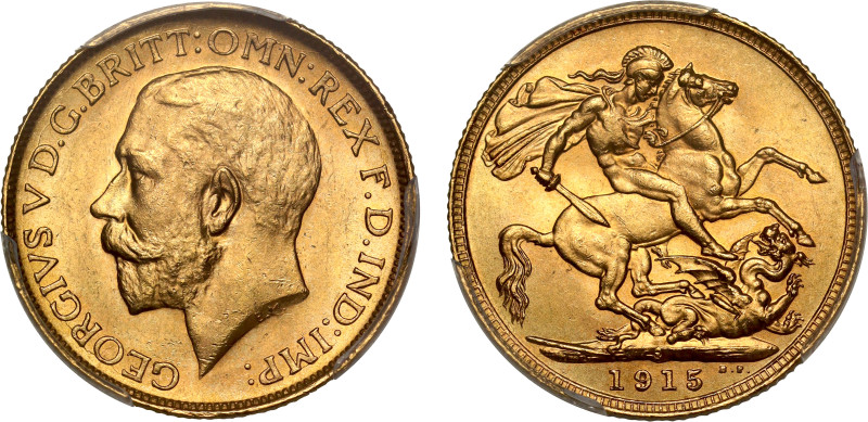 Australia, George V (1910-36), gold Sovereign, 1915, Sydney mint, bare head left...