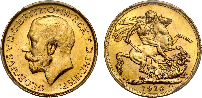 Australia, George V (1910-36), gold Sovereign, 1916, Perth mint, bare head left,...