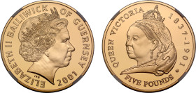 PF70 UCAM | Guernsey Elizabeth II 2001 gold proof Five Pounds '100th Anniversary of the Death of Queen Victoria'