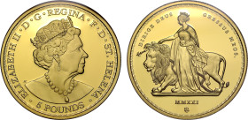 PF70 UCAM FDI | St Helena EIC Elizabeth II 2021 gold proof 2oz 'Una and the Lion'