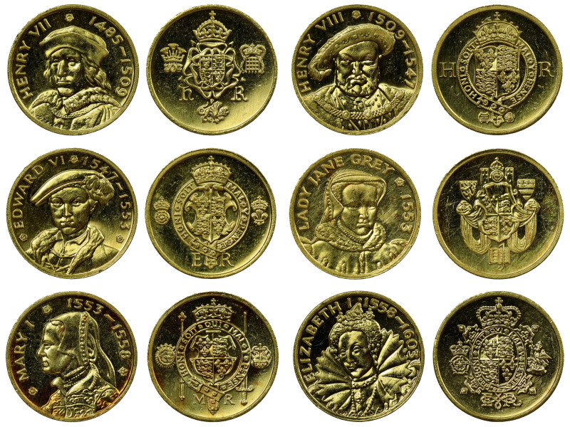 House of Tudor, gold miniature medals (6), by John Pinches, 1992, HENRY VII 1485...