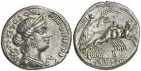 (82-81 a.C.). Gens Annia. Hispania. Denario. (Craw. 366/1c) (FFC. 136, mismo ejemplar). 3,90 g. Muy bella. EBC+.