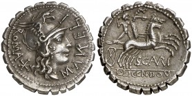 (118 a.C.). Gens Aurelia. Narbo. Denario. (Craw. 282/1) (FFC. 185, mismo ejemplar). 3,85 g. EBC-.