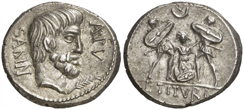 (89 a.C.). Gens Tituria. Denario. (Craw. 344/2c) (FFC. 1158, mismo ejemplar). 4,...