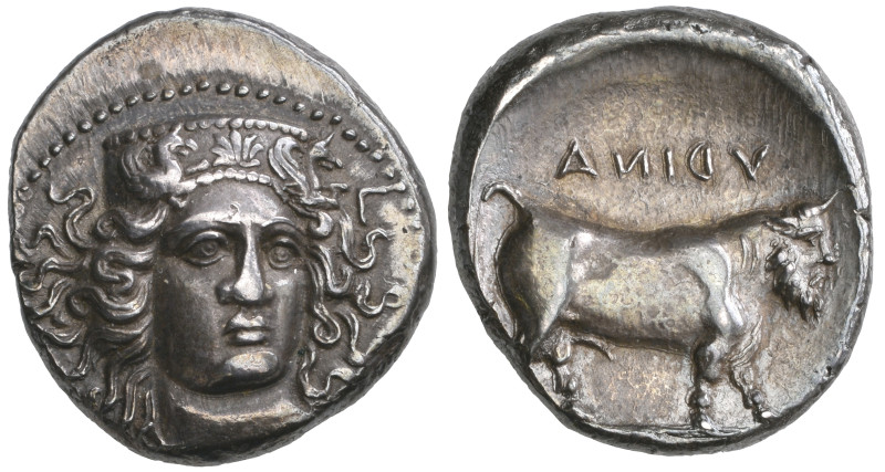 ‡ Italy, Campania, Hyria, didrachm, c. 395-385 BC, head of Hera Lakinia facing t...