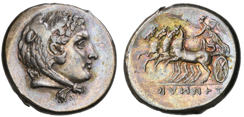 ‡ Italy, Campania, Teanum Sidicinum, didrachm, 265-240 BC, young head of Herakle...