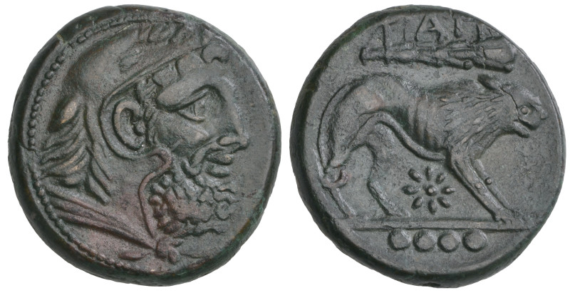 ‡ Italy, Apulia, Teate, Ae triens, c. 225-200 BC, head of Herakles wearing lion-...