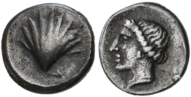 ‡ Italy, Calabria, Tarentum, litra, c.470-450 BC, cockle shell, rev., head of ny...