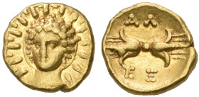 ‡ Italy, Calabria, Tarentum, period of Alexander the Molossian, King of Epirus (350-330 BC), gold hemilitra (1/12 stater), c. 333-331 BC, radiate head...
