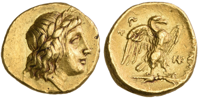‡ Italy, Calabria, Tarentum, gold quarter stater, c. 276-272 BC, laureate head o...