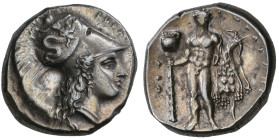 ‡ Italy, Lucania, Heraclea, stater, c. 330-280 BC, ΗΡΑΚΛ[ΗΙΩΝ], head of Athena right wearing Corinthian helmet adorned with Scylla, rev., ΗΡΑΚΛΕΙ[ΩΝ],...
