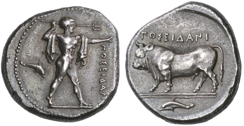 ‡ Italy, Lucania, Poseidonia, stater, c. 410-350 BC, ΠΟΣΕΙΔΑΝ, Poseidon, naked b...