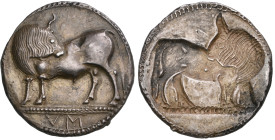 ‡ Italy, Lucania, Sybaris, stater, c. 550-510 BC, bull standing left with head reverted; in ex., ΥΜ, rev., same type incuse, 8.37g, die axis 12.00 (SN...