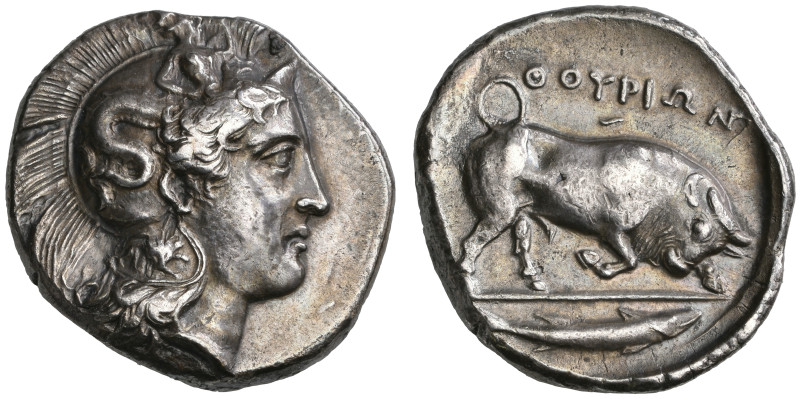 ‡ Italy, Lucania, Thurium, distater, c. 400 BC, head of Athena right wearing cre...