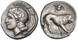 ‡ Italy, Lucania, Velia, stater, c. 400-365 BC, head of Athena left wearing crested Attic helmet adorned with a griffin; behind neck-guard, Τ, rev., Υ...