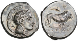 ‡ Italy, Lucania, Velia, stater, c. 305-290 BC, head of Athena right wearing crested Attic helmet decorated with a griffin; behind neck-guard, Α; in f...