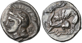 ‡ Italy, Lucania, Velia, stater, c. 290-275 BC, A-[Φ], head of Athena left in crested Attic helmet decorated with griffin on bowl and palmette on neck...