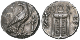 ‡ Italy, Bruttium, Croton, stater (reduced weight), c. 280-277 BC, Φ-Ι, eagle standing right on thunderbolt with head turned back; to right, statue of...