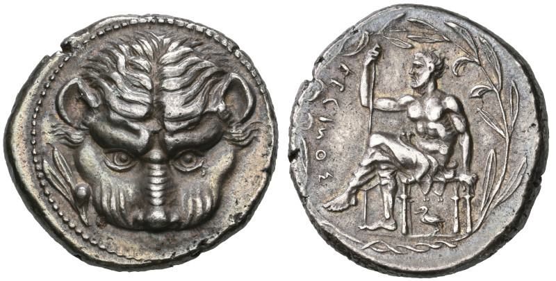 ‡ Italy, Bruttium, Rhegium, tetradrachm, c. 435-425 BC, lion’s head facing; to l...