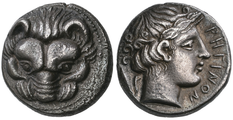 ‡ Italy, Bruttium, Rhegium, tetradrachm, c. 415-387 BC, lion’s head facing., rev...