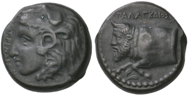 ‡ Sicily, Agyrion, Ae 14mm, c. 350-330 BC, ΑΓΥΡΙΝΑΙΟΝ, young head of Herakles le...