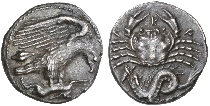 ‡ Sicily, Akragas, hemidrachm, c. 420-410 BC, eagle with spread wings standing r...