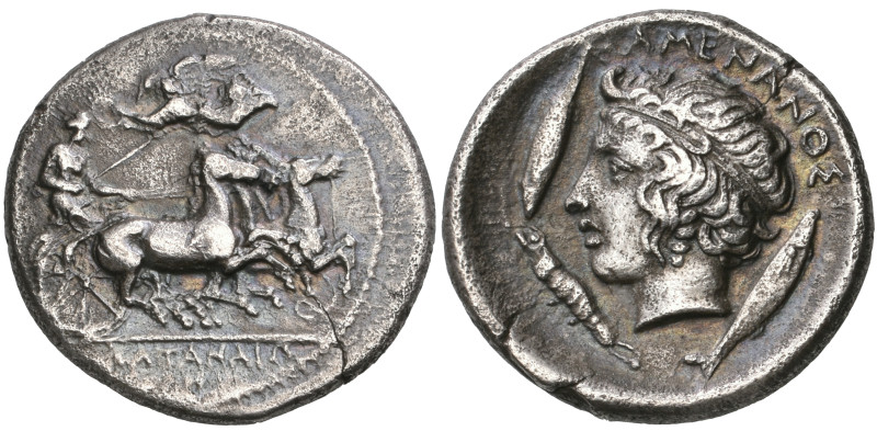 ‡ Sicily, Katana, drachm, c. 405 BC, unsigned, in the style of Euainetos, ΚΑΤΑΝΑ...