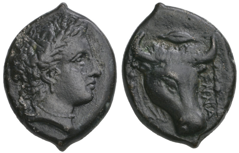 ‡ Sicily, Enna, bronze hemilitron, c. 350-344 BC, [ΔΑΜΑΗΡ], wreathed head of Dem...