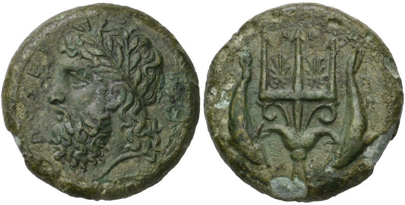‡ Sicily, Messana, Ae 24mm, c. 338-318 BC, ΠΟΣΕΙ-[ΔΑΝ], laureate head of Poseido...
