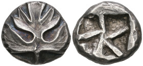 ‡ Sicily, Selinos, didrachm, c. 540-530 BC, selinon leaf, rev., incuse square with five irregular partitions, 8.87g (Lazzarini, pl. 4, 7, this piece; ...