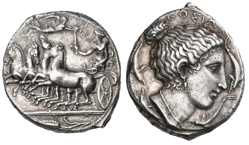 ‡ Sicily, Syracuse, tetradrachm, c. 405-400 BC, circle of Eukleidas, fast quadri...