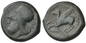 ‡ Sicily, Syracuse, Timoleon (344-317 BC), Ae drachm, ΣΥΡ-ΑΚΟΣ-ΙΩΝ, bearded male head wearing Corinthian helmet left, rev., Pegasus flying left; below...
