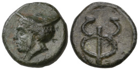 ‡ Thrace, Ainos, Ae 9mm, 3rd century BC, head of Hermes left wearing petasos, rev., caduceus, 1.33g, die axis 12.00 (cf. SNG Evelpidis 893; BMC 29ff.)...