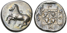 ‡ Thrace, Maroneia, stater, c. 360 BC, bridled horse rearing to left, rev., ΕΠΙ ΧΟΡΗΓΟ around vine with four bunches of grapes within square frame; in...