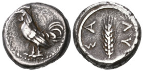 ‡ Thrace, Selymbria, drachm, c. 480-450 BC, cockerel standing left, rev., ΣΑ-ΛΥ, ear of corn; all in linear circle, 4.24g, die axis 11.00 (Schönert-Ge...