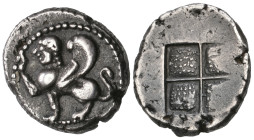‡ Samothrace, hemidrachm, c. 500-475 BC, sphinx seated left raising right foreleg, rev., quadripartite incuse square, 2.01g (SNG Lockett 1209; Jameson...